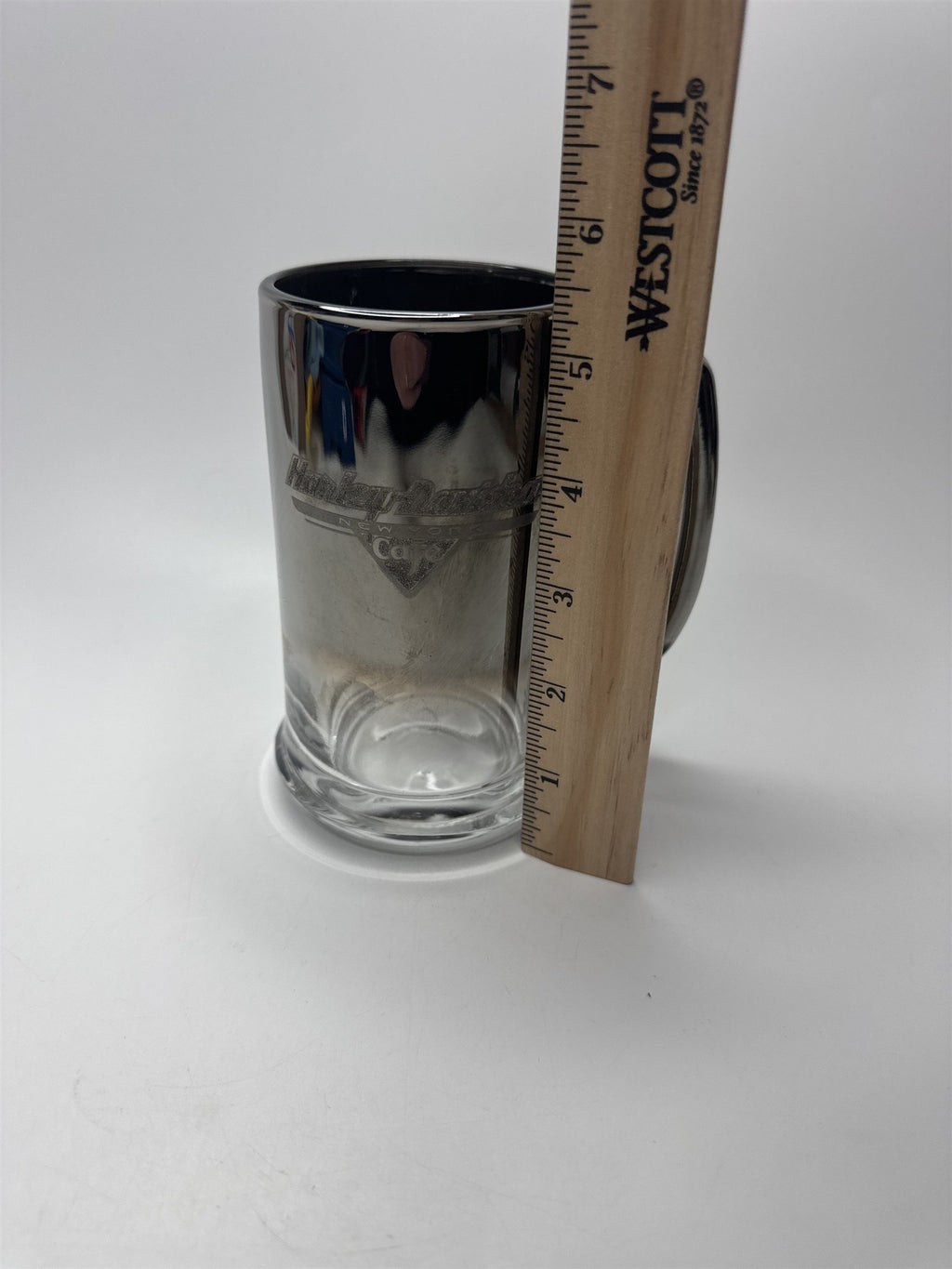 Harley Davidson New York Cafe Beer Mug Etched Mirrored Chrome Handled 12oz Stein