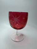 Atomic Star Ruby Cranberry Flash Goblet Thumbprint Glass Etched Stars MCM