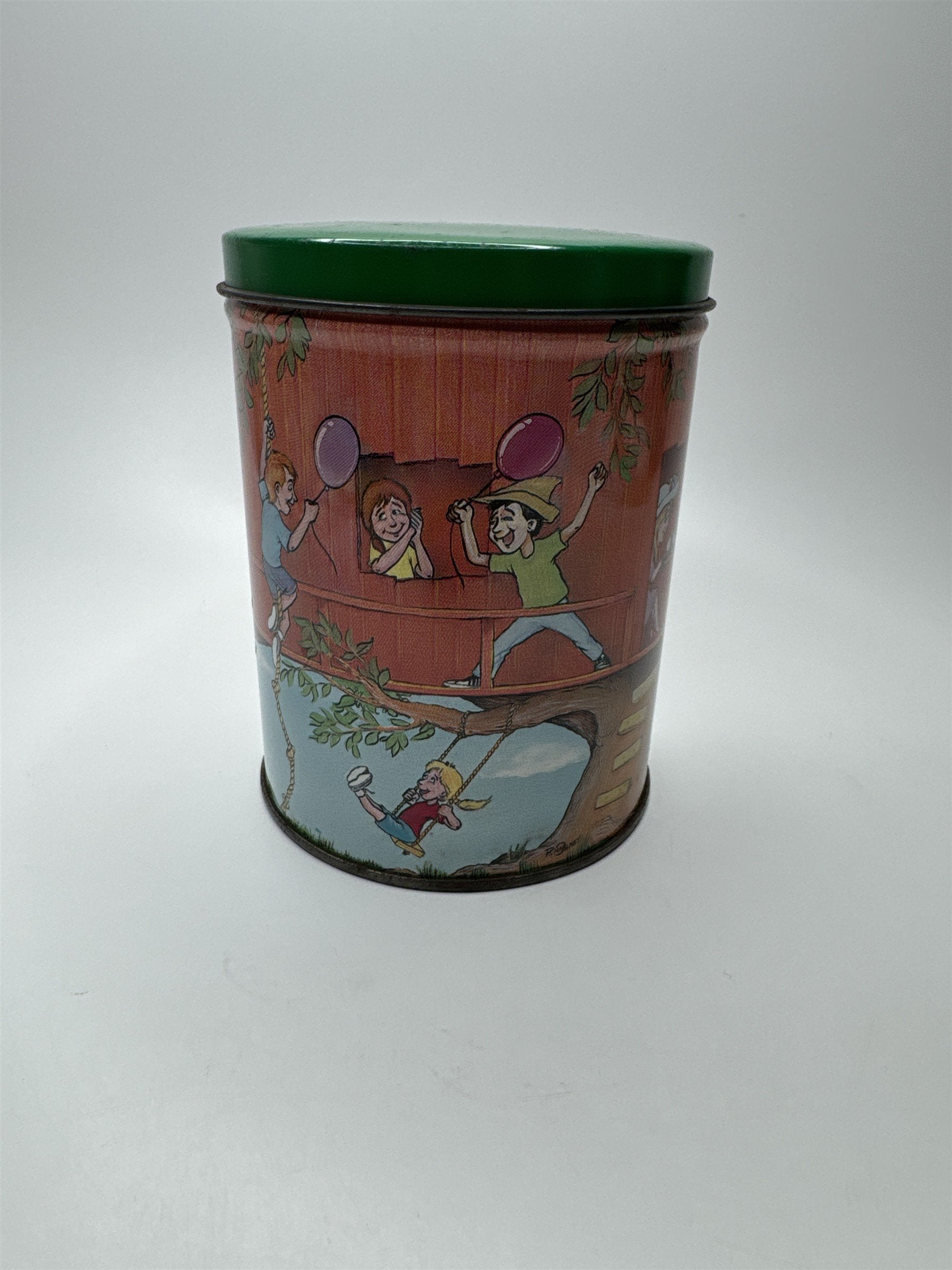Vintage NASCO Tin Pop 'n' Crunch Popcorn Tin Treehouse Children Tea Party Oakey