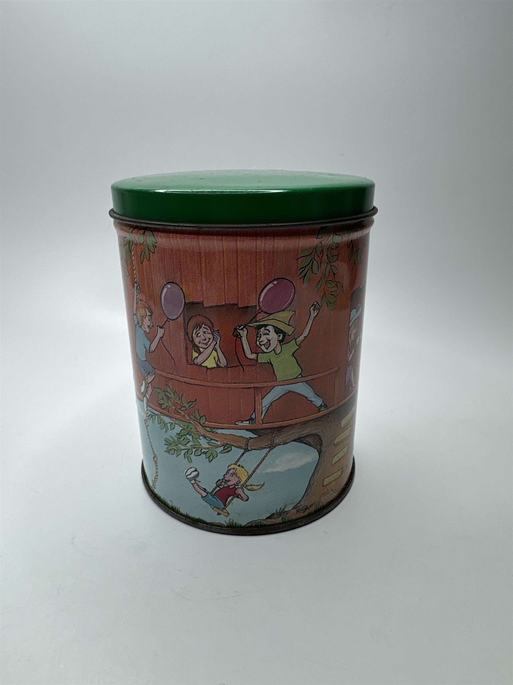 Vintage NASCO Tin Pop 'n' Crunch Popcorn Tin Treehouse Children Tea Party Oakey