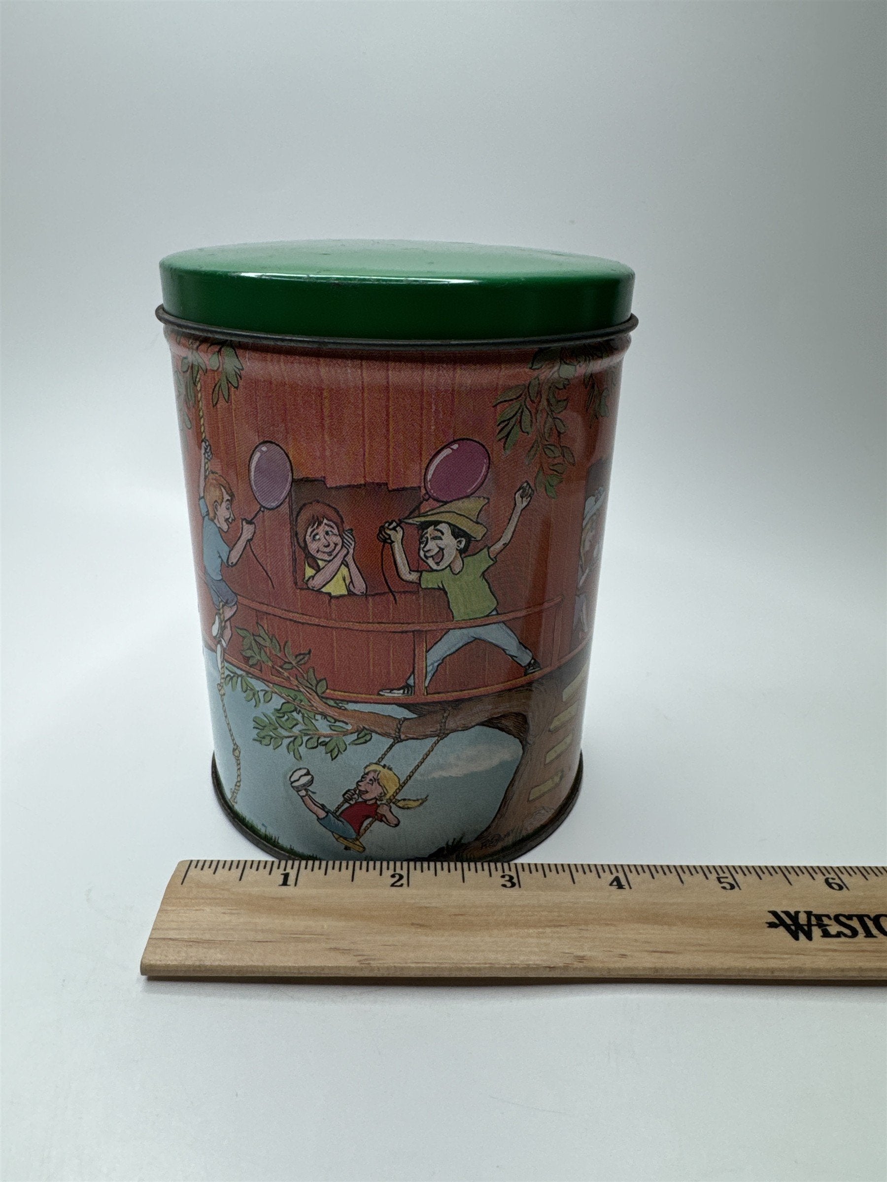 Vintage NASCO Tin Pop 'n' Crunch Popcorn Tin Treehouse Children Tea Party Oakey