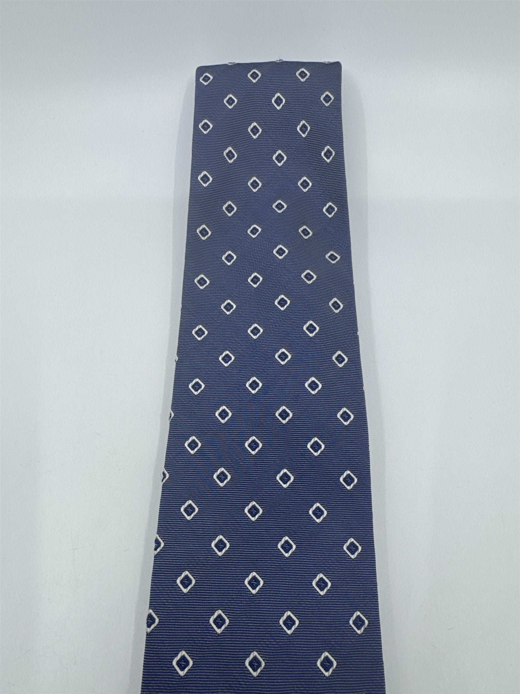 Boggi Milano Made In Italy Blue Men's Neck Tie W/ White Squares