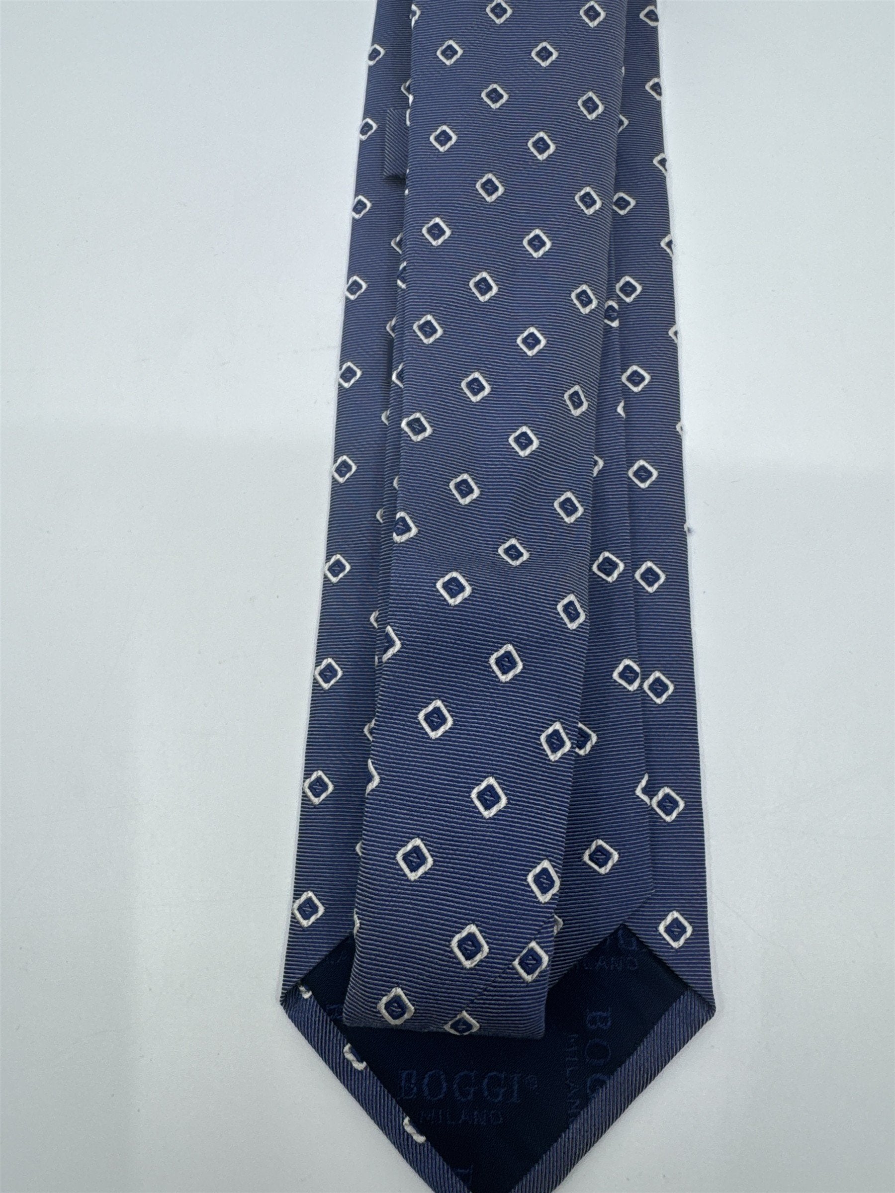 Boggi Milano Made In Italy Blue Men's Neck Tie W/ White Squares