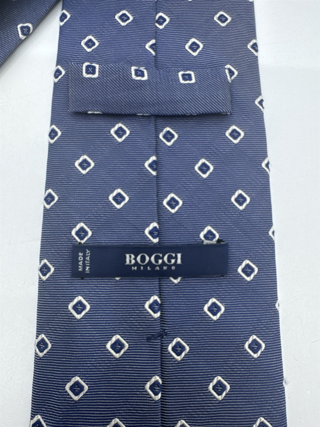 Boggi Milano Made In Italy Blue Men's Neck Tie W/ White Squares