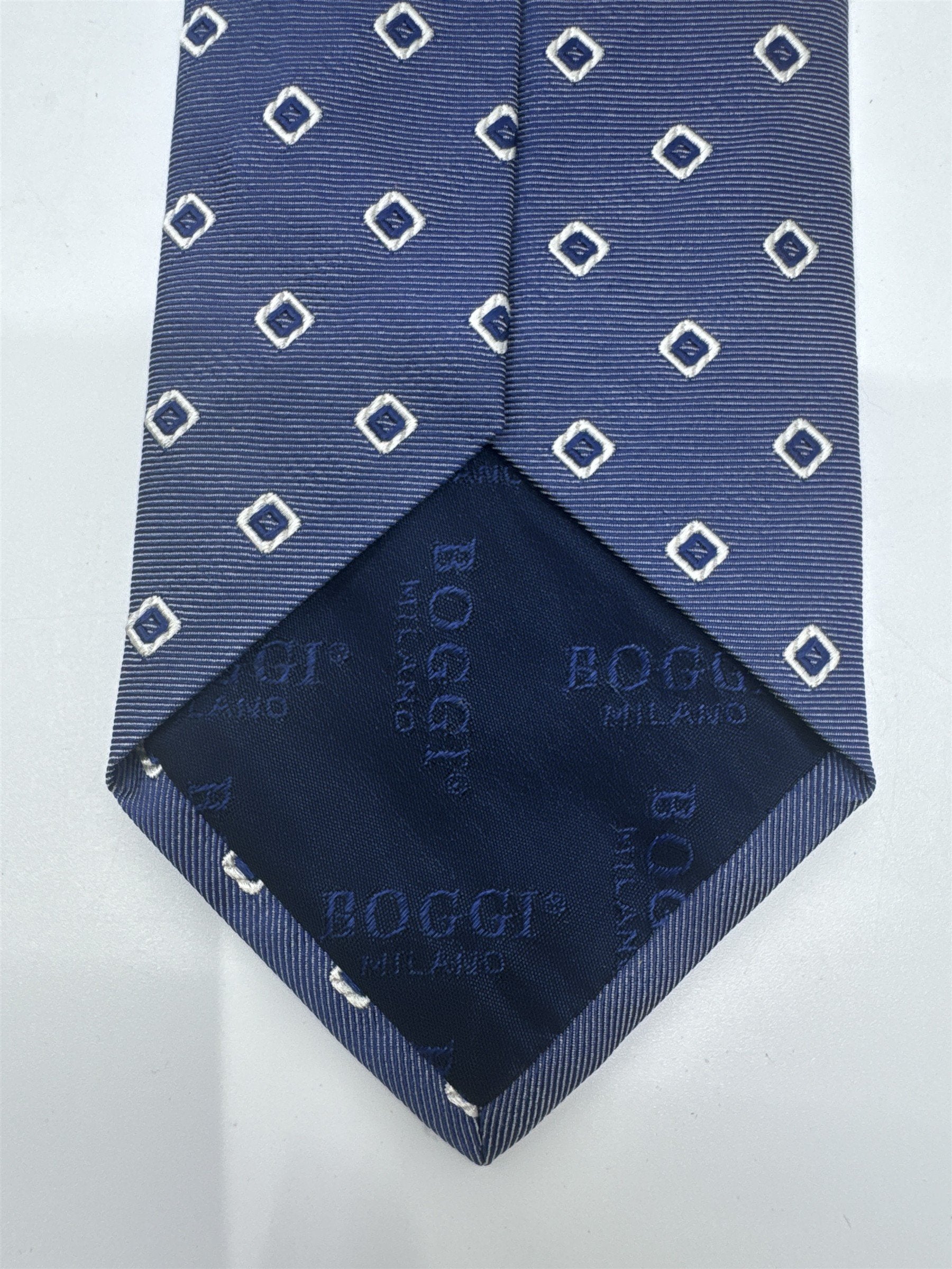 Boggi Milano Made In Italy Blue Men's Neck Tie W/ White Squares