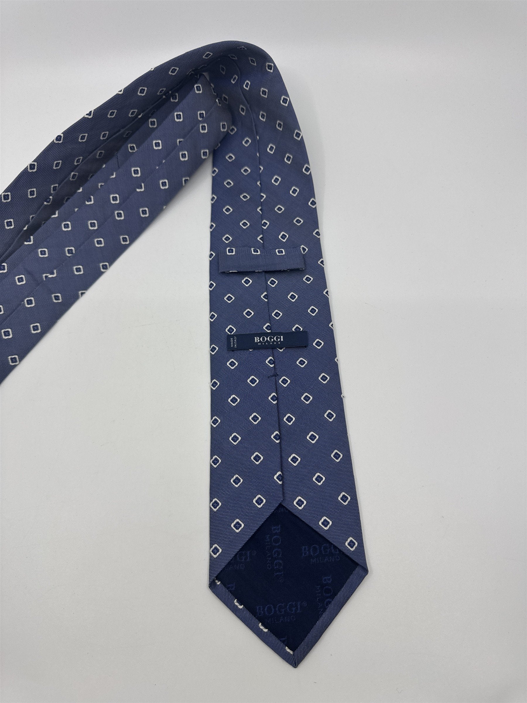 Boggi Milano Made In Italy Blue Men's Neck Tie W/ White Squares