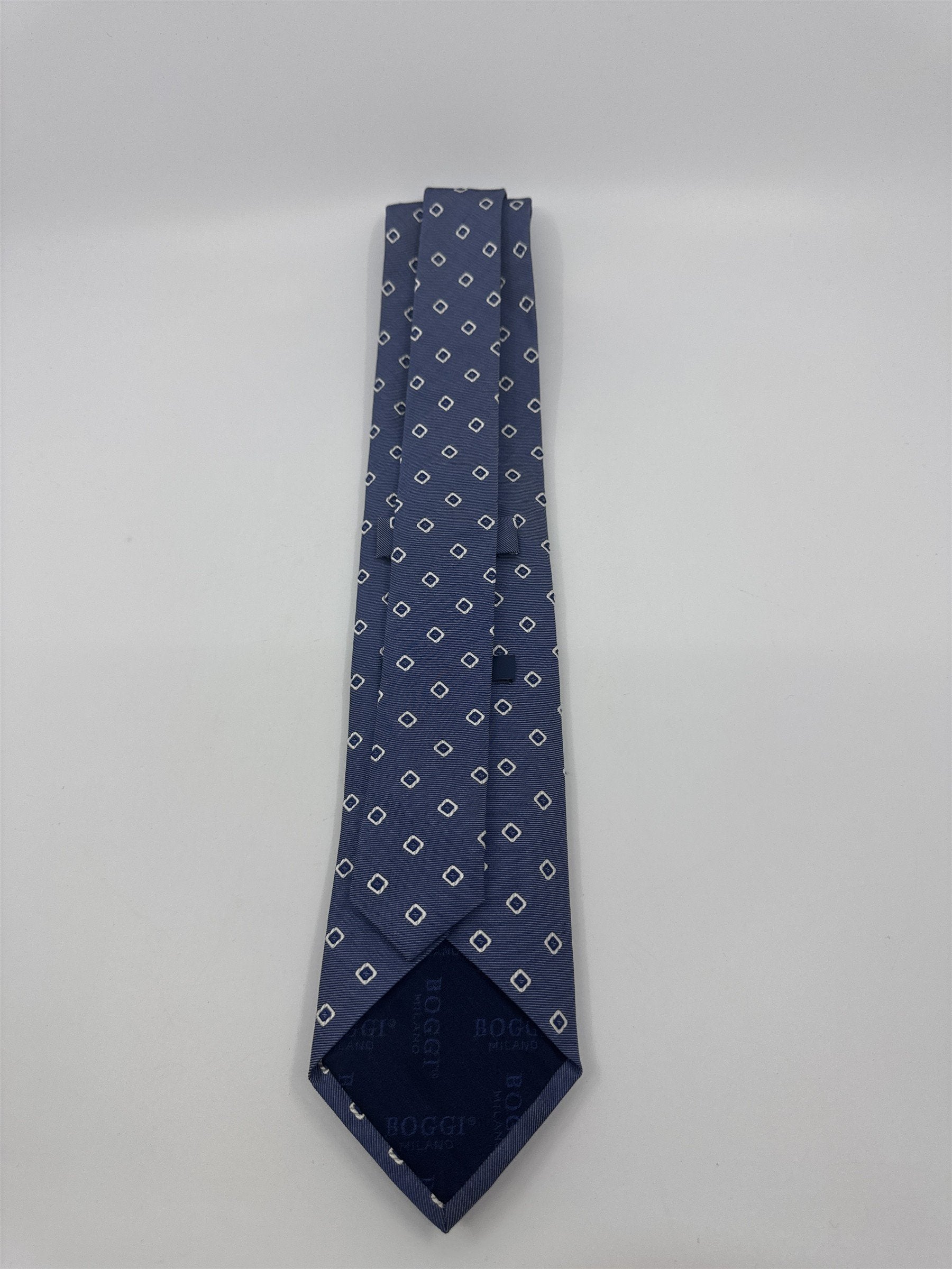 Boggi Milano Made In Italy Blue Men's Neck Tie W/ White Squares