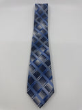 Zenio Blue, Grey and Silver Plaid Men's Neck Tie