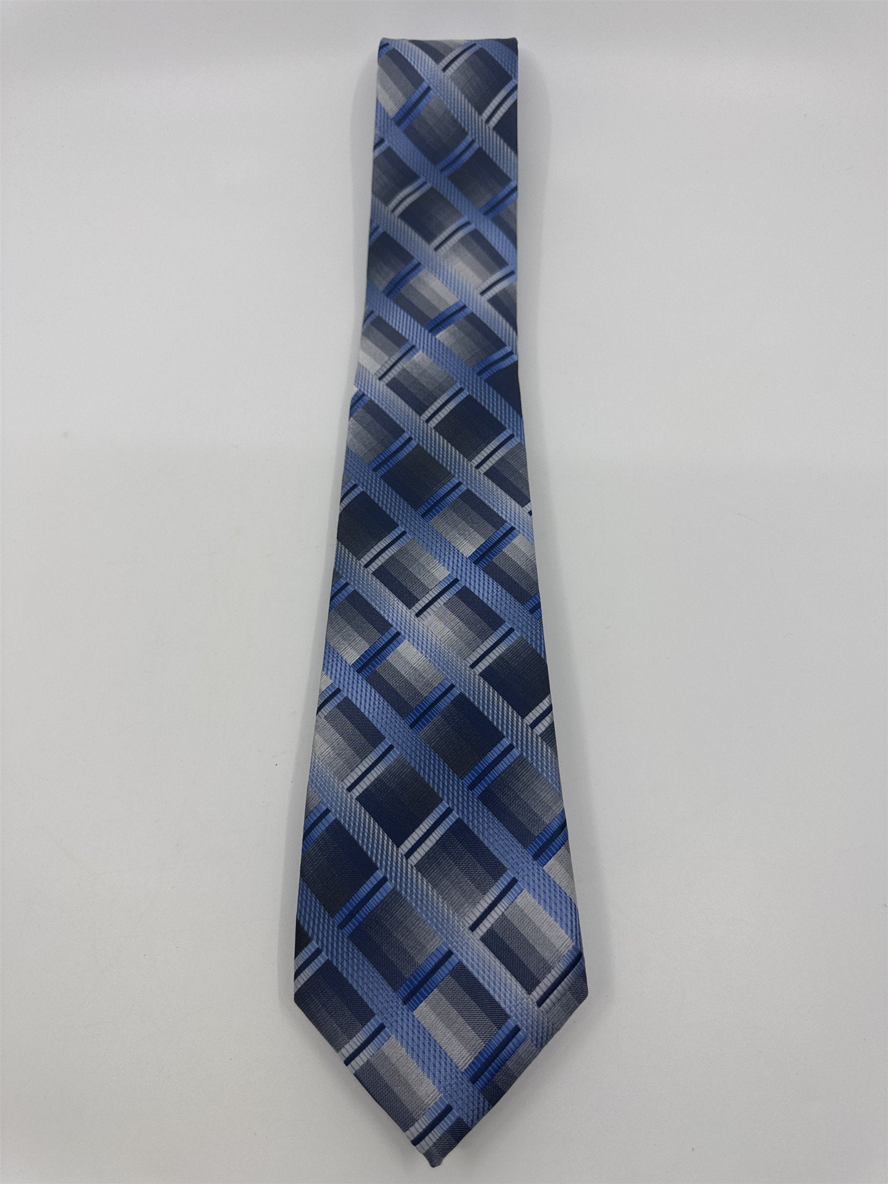 Zenio Blue, Grey and Silver Plaid Men's Neck Tie