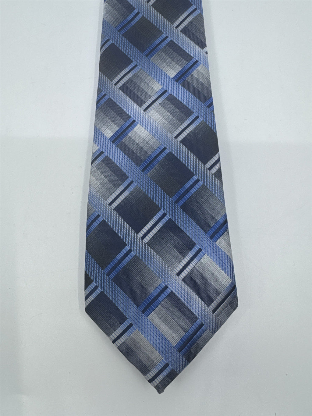 Zenio Blue, Grey and Silver Plaid Men's Neck Tie