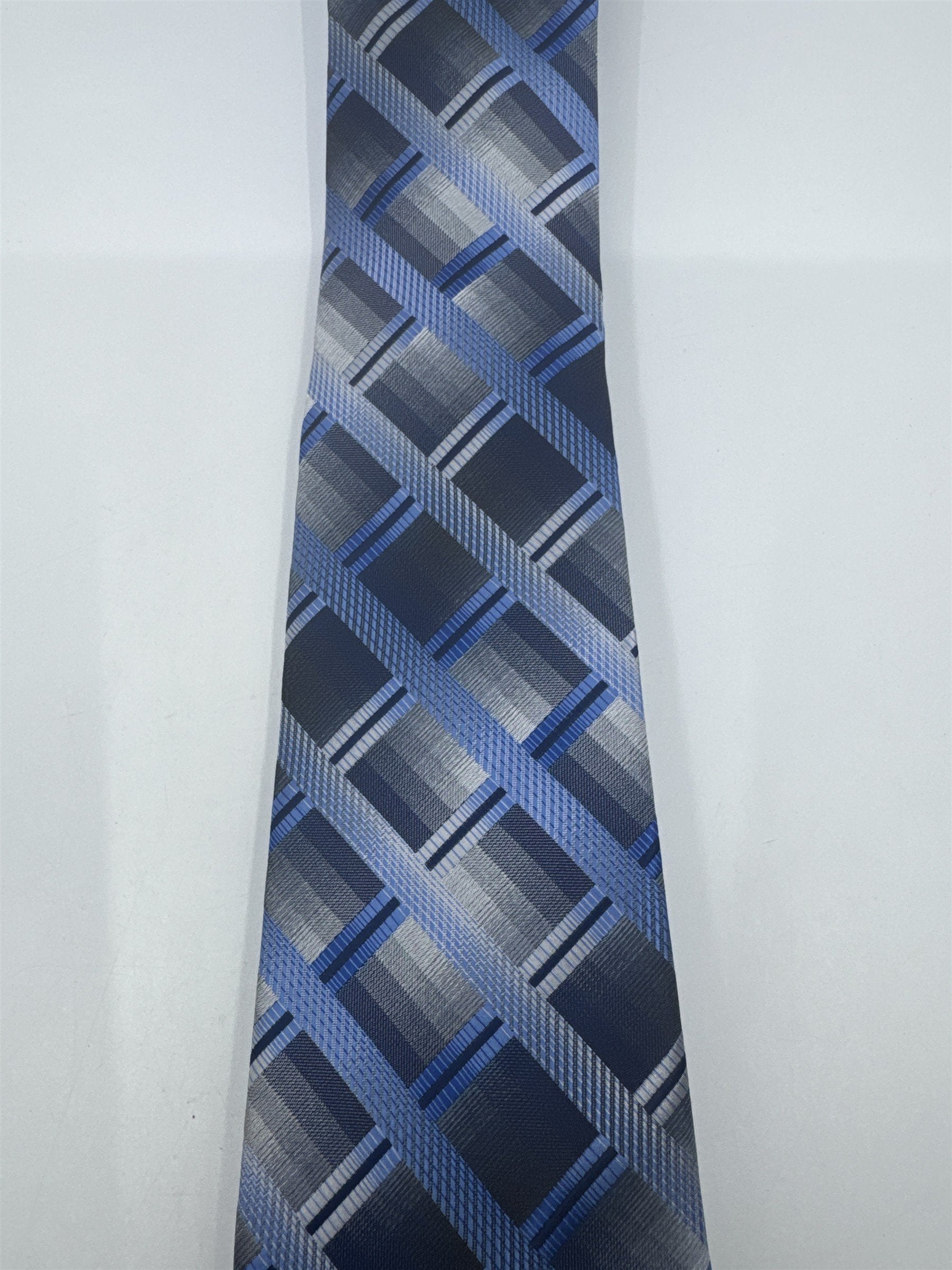 Zenio Blue, Grey and Silver Plaid Men's Neck Tie