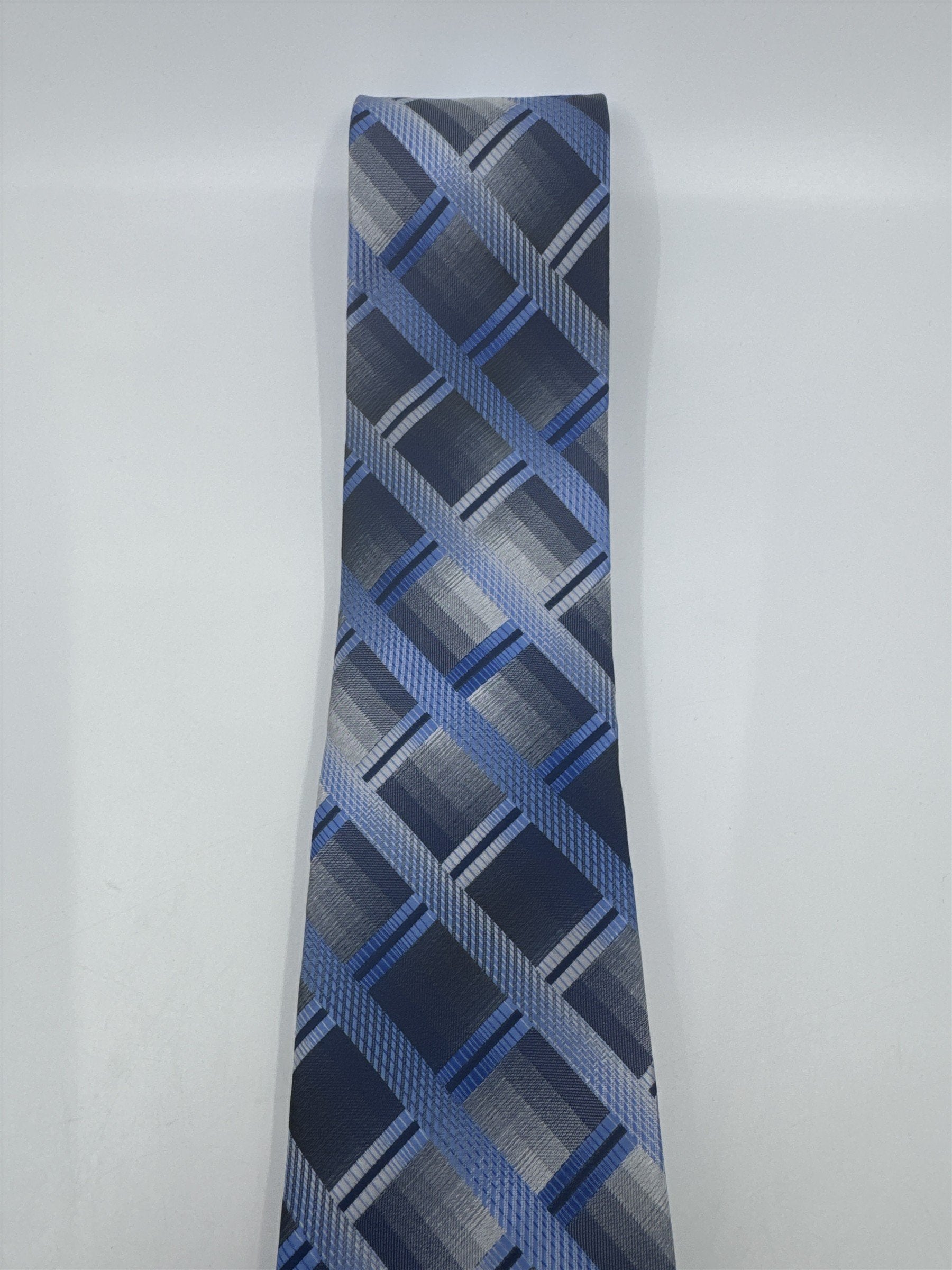Zenio Blue, Grey and Silver Plaid Men's Neck Tie