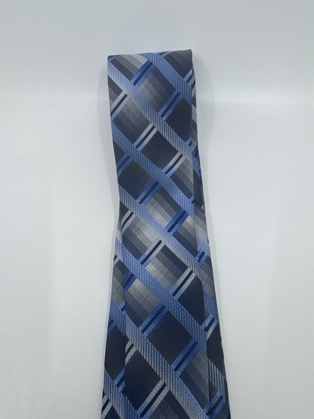 Zenio Blue, Grey and Silver Plaid Men's Neck Tie
