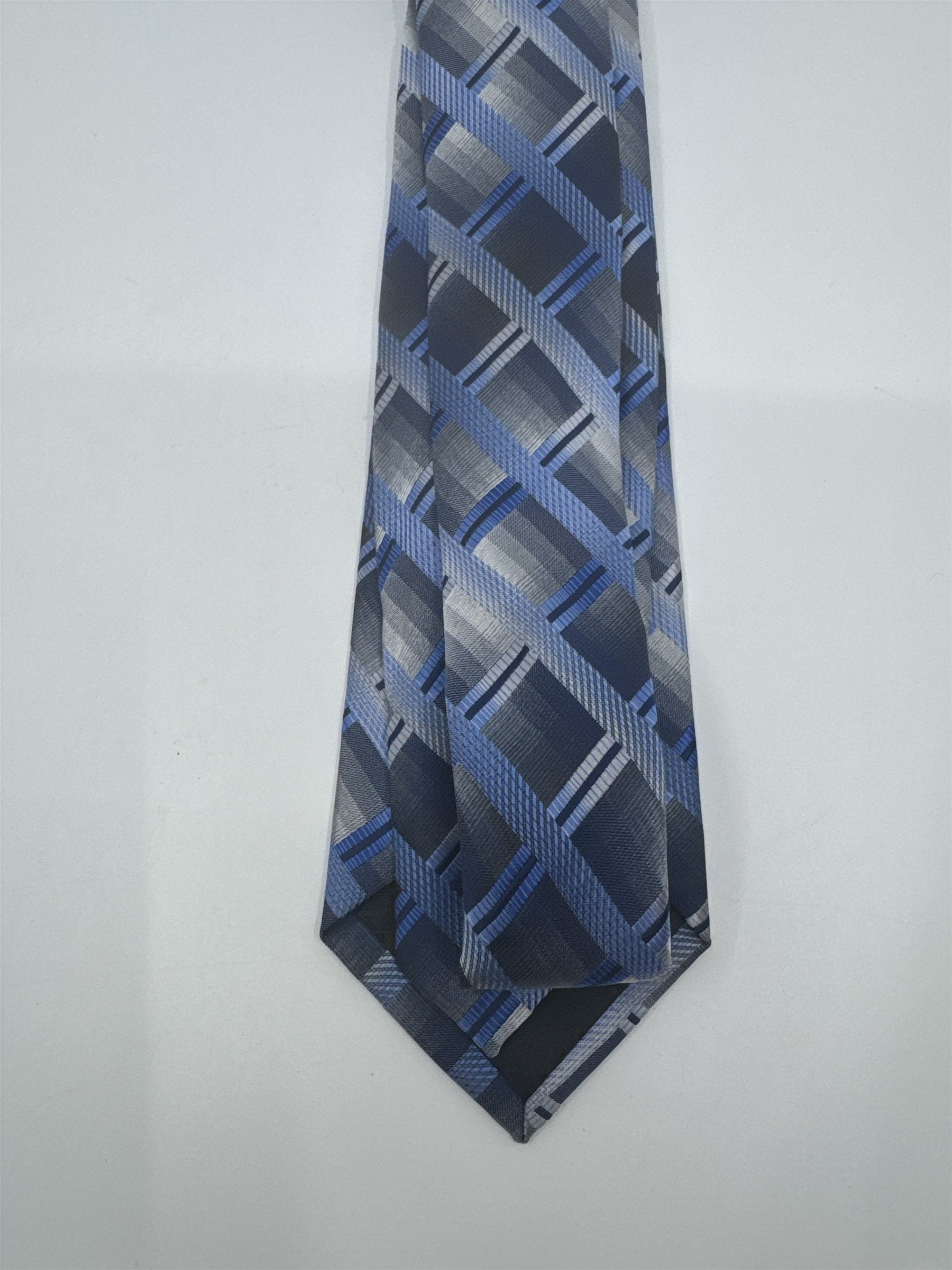 Zenio Blue, Grey and Silver Plaid Men's Neck Tie