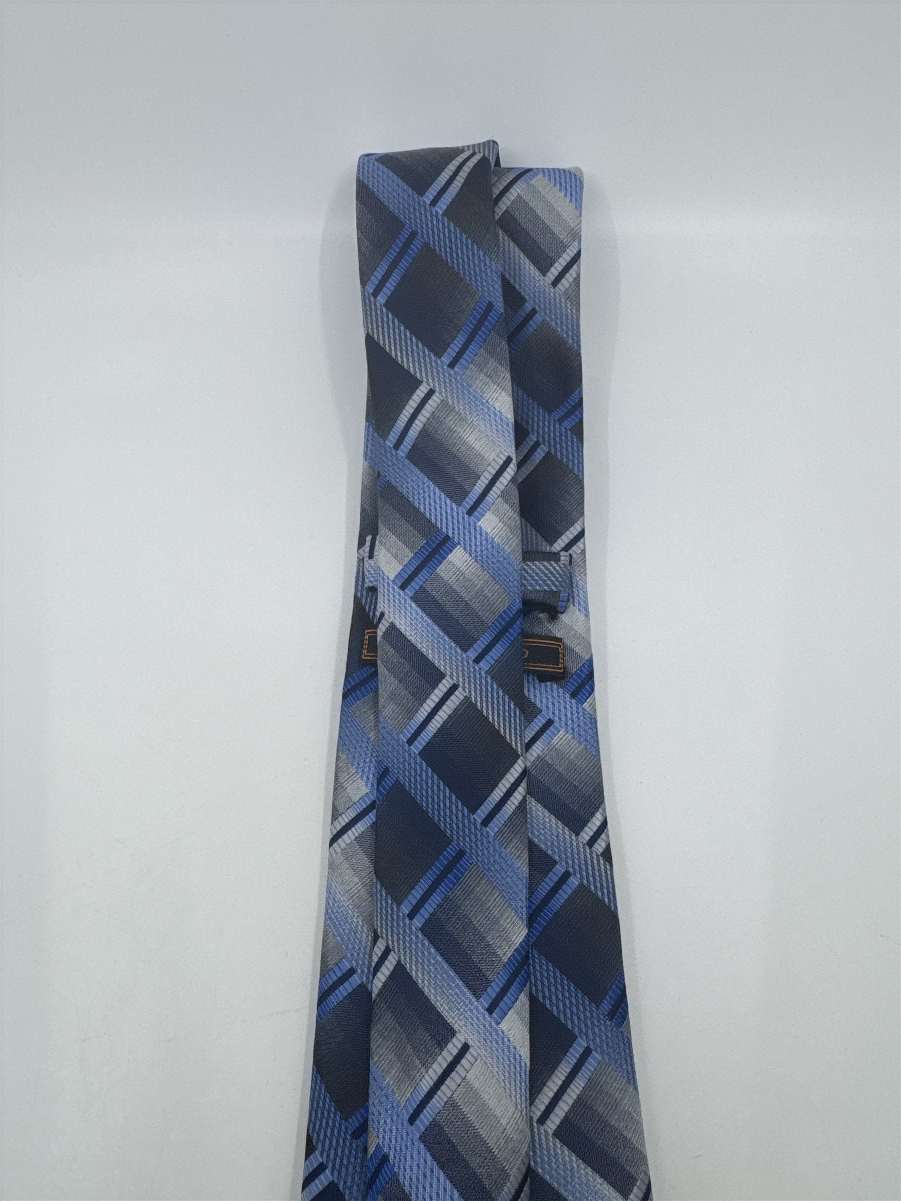 Zenio Blue, Grey and Silver Plaid Men's Neck Tie