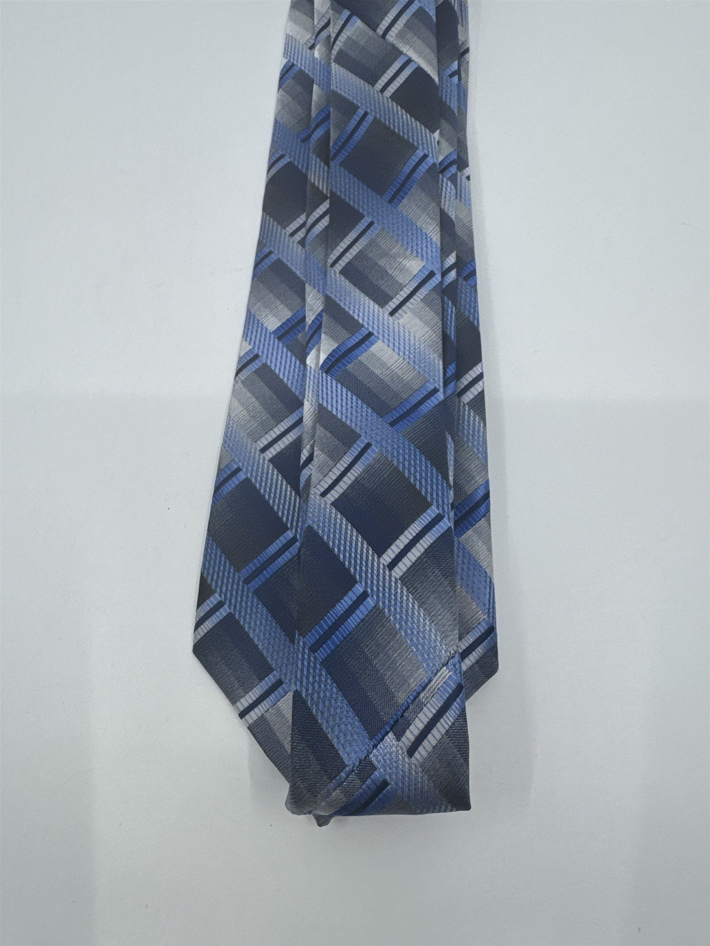 Zenio Blue, Grey and Silver Plaid Men's Neck Tie