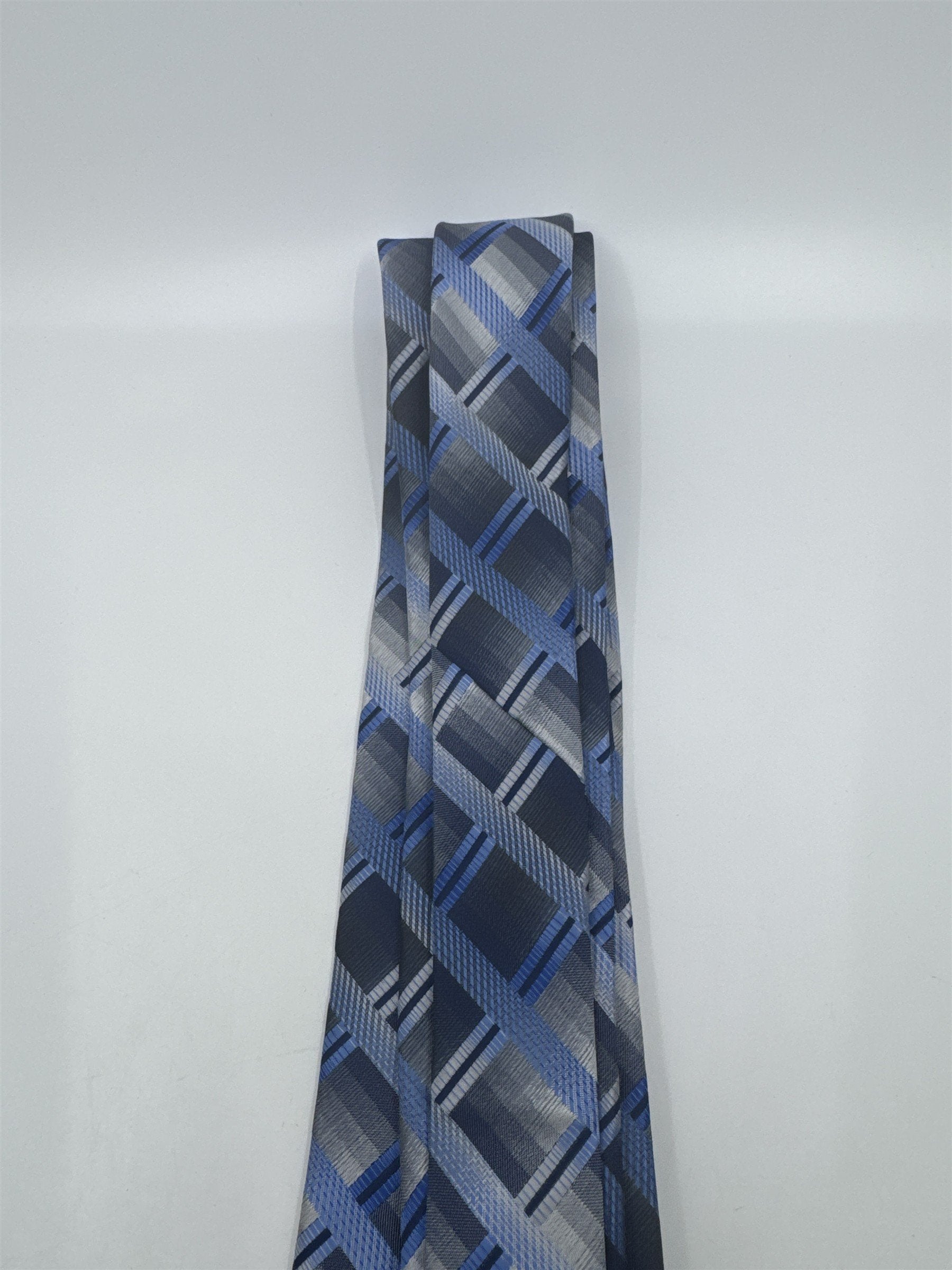 Zenio Blue, Grey and Silver Plaid Men's Neck Tie