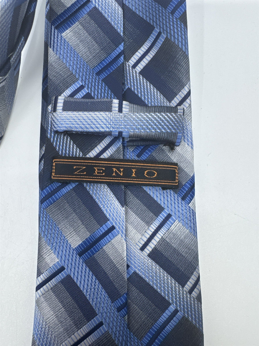 Zenio Blue, Grey and Silver Plaid Men's Neck Tie