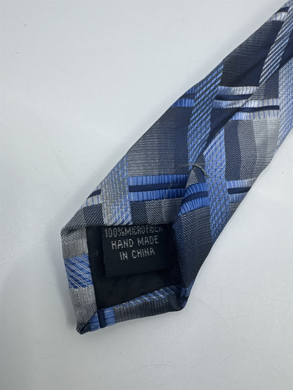 Zenio Blue, Grey and Silver Plaid Men's Neck Tie