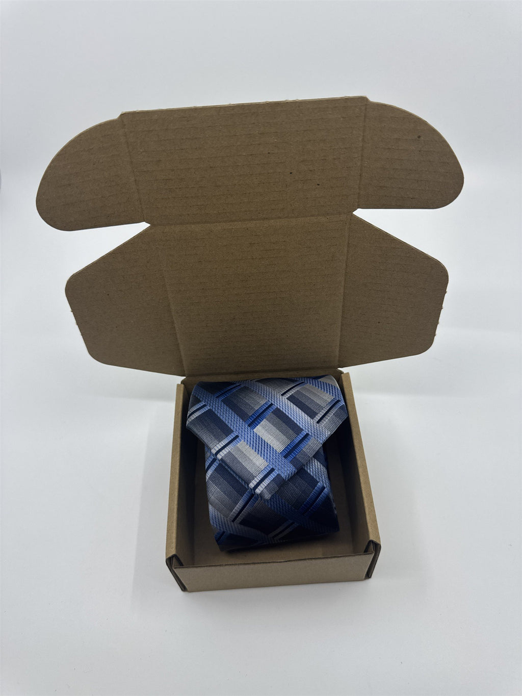 Zenio Blue, Grey and Silver Plaid Men's Neck Tie
