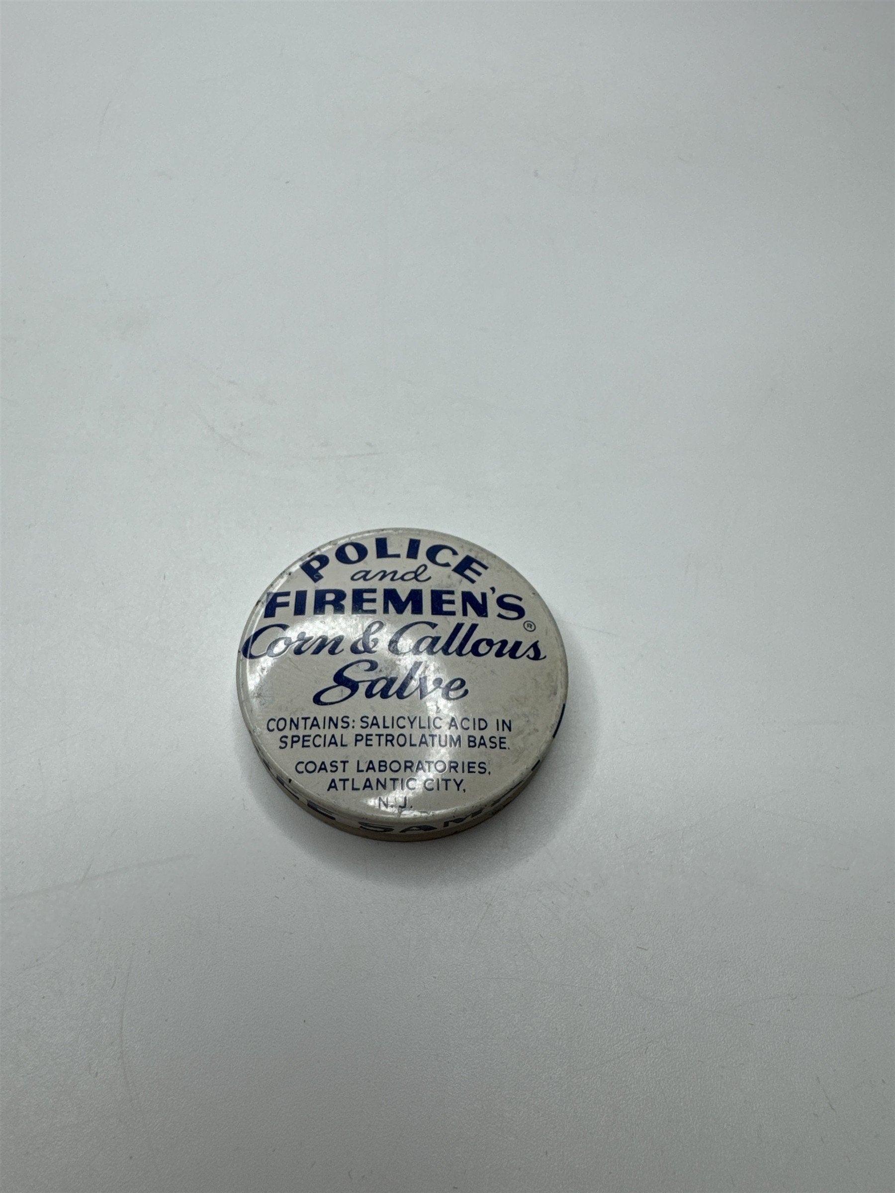 Vintage Police and Firemen's Corn & Callous Salve Coast Atlantic City Empty Tin