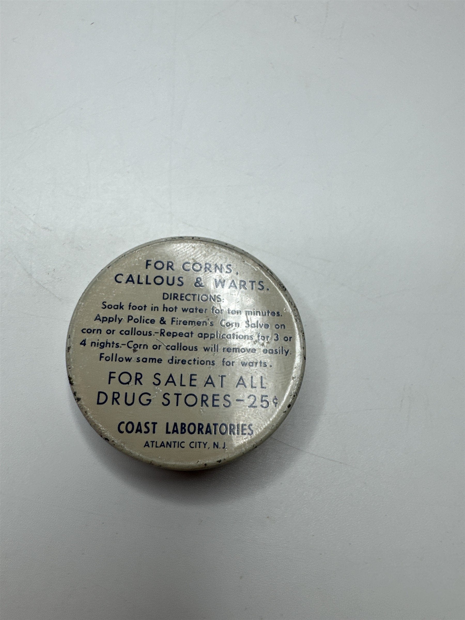 Vintage Police and Firemen's Corn & Callous Salve Coast Atlantic City Empty Tin