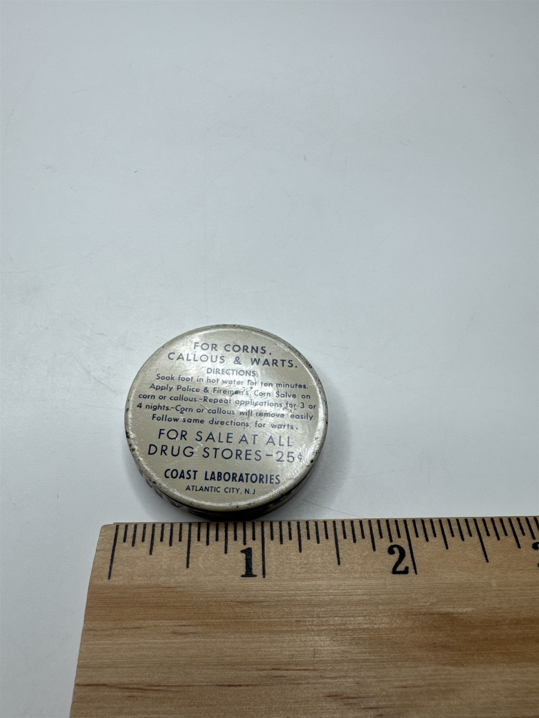 Vintage Police and Firemen's Corn & Callous Salve Coast Atlantic City Empty Tin