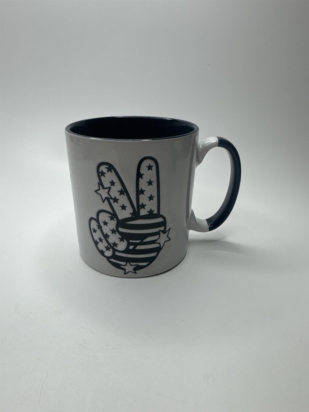 Ceramic Heavy Duty Embossed Blue and White Peace Fingers Stars & Stripes Mug