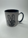 Ceramic Heavy Duty Embossed Blue and White Peace Fingers Stars & Stripes Mug