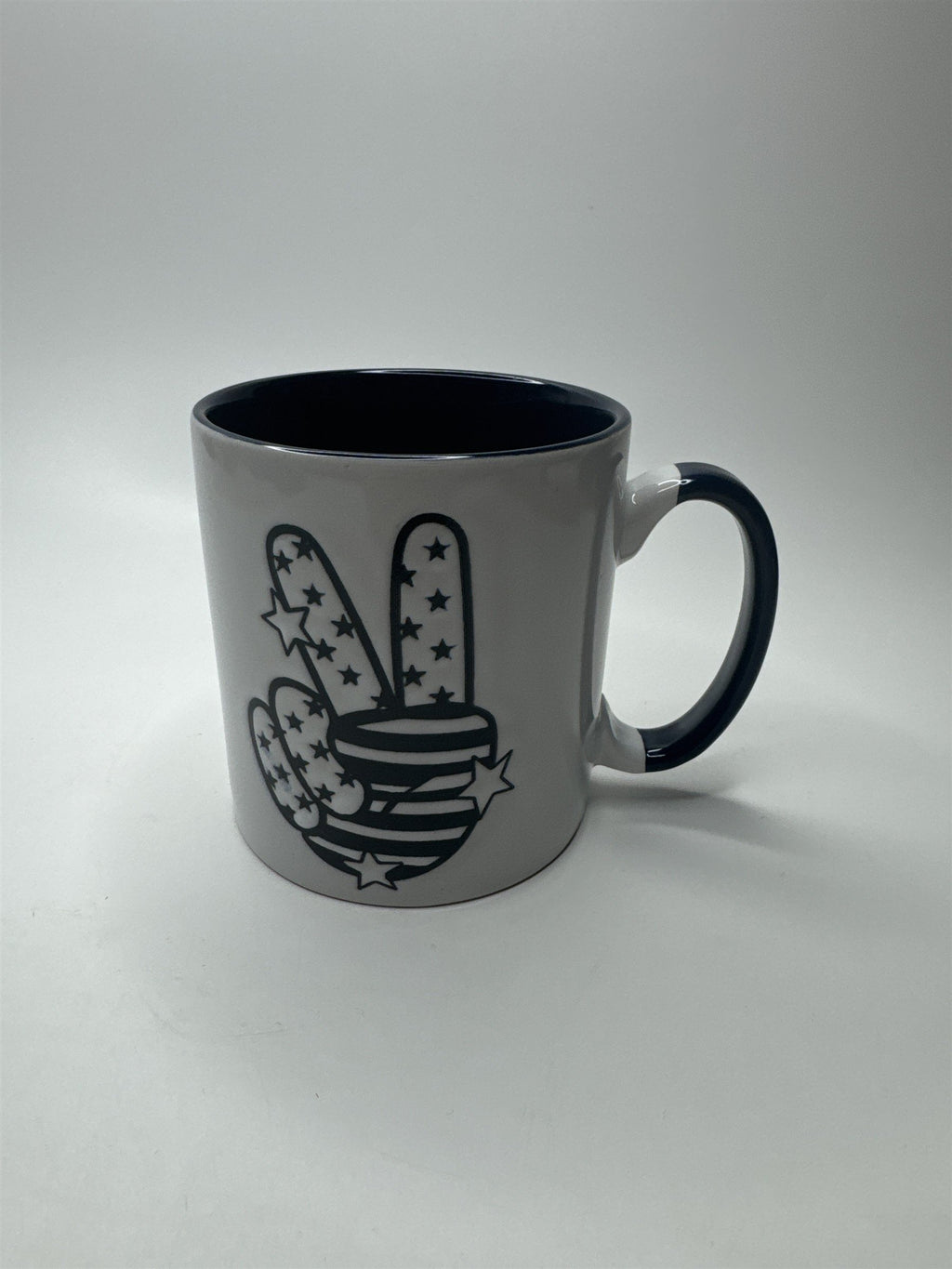 Ceramic Heavy Duty Embossed Blue and White Peace Fingers Stars & Stripes Mug