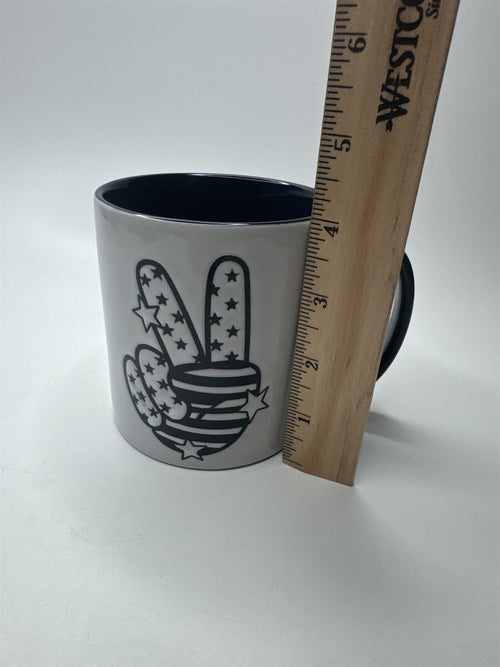 Ceramic Heavy Duty Embossed Blue and White Peace Fingers Stars & Stripes Mug