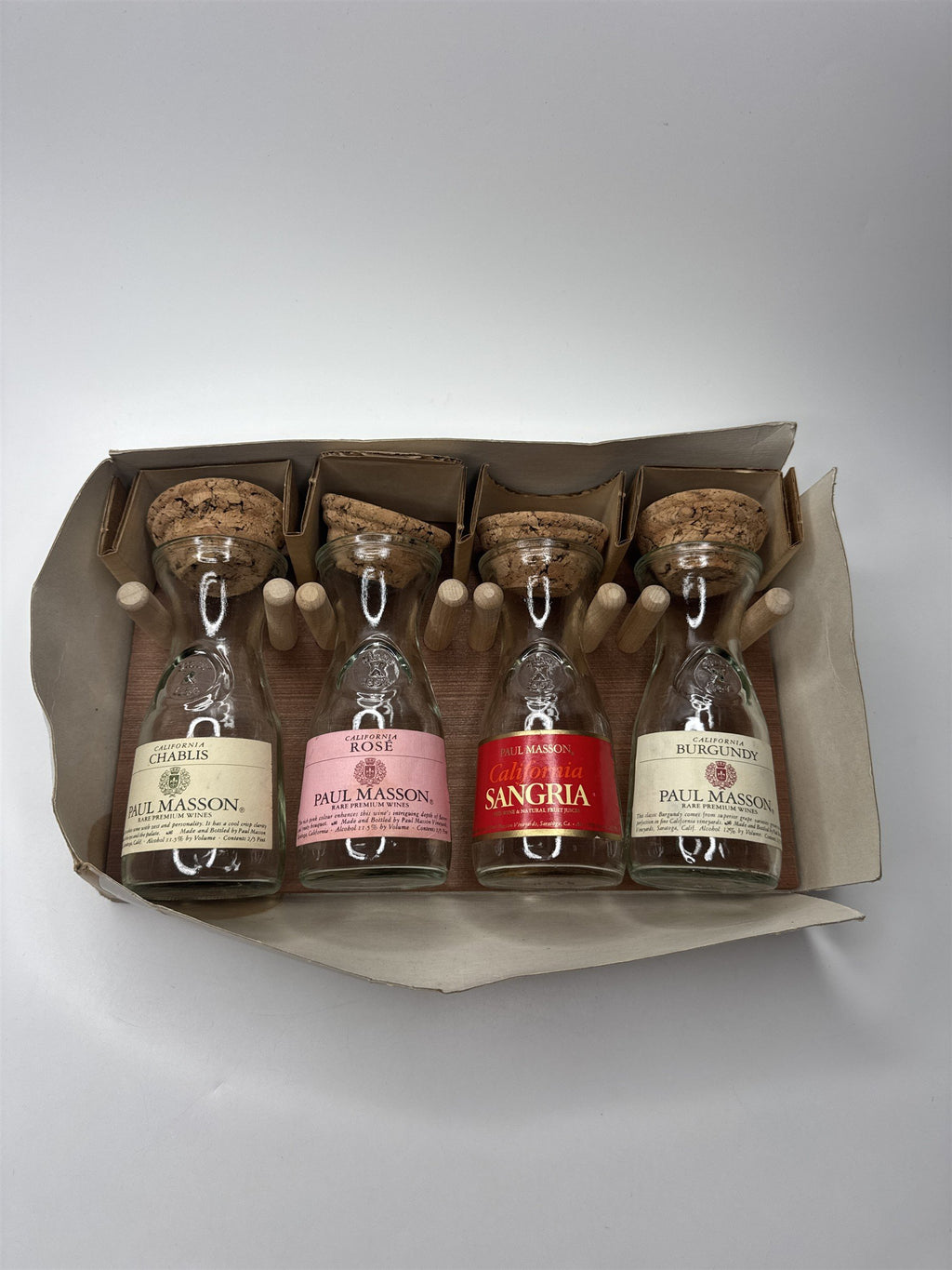 Paul Masson Wine Carafe Spice Rack Gift Set in Box VTG 70s Wine Country 4 Bottle