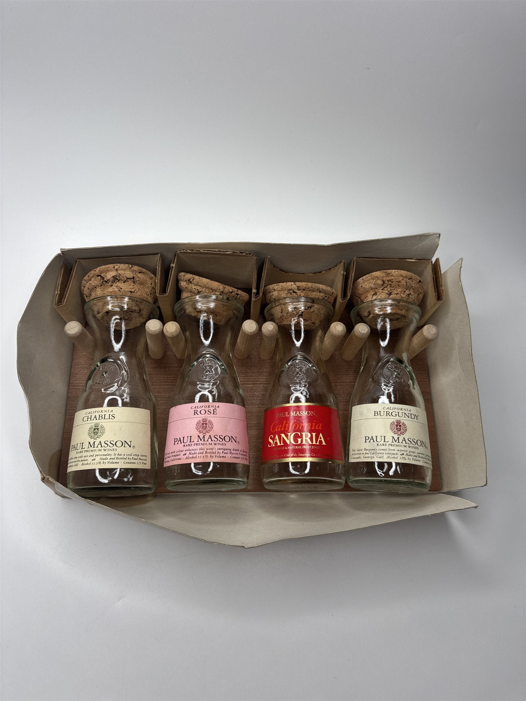 Paul Masson Wine Carafe Spice Rack Gift Set in Box VTG 70s Wine Country 4 Bottle