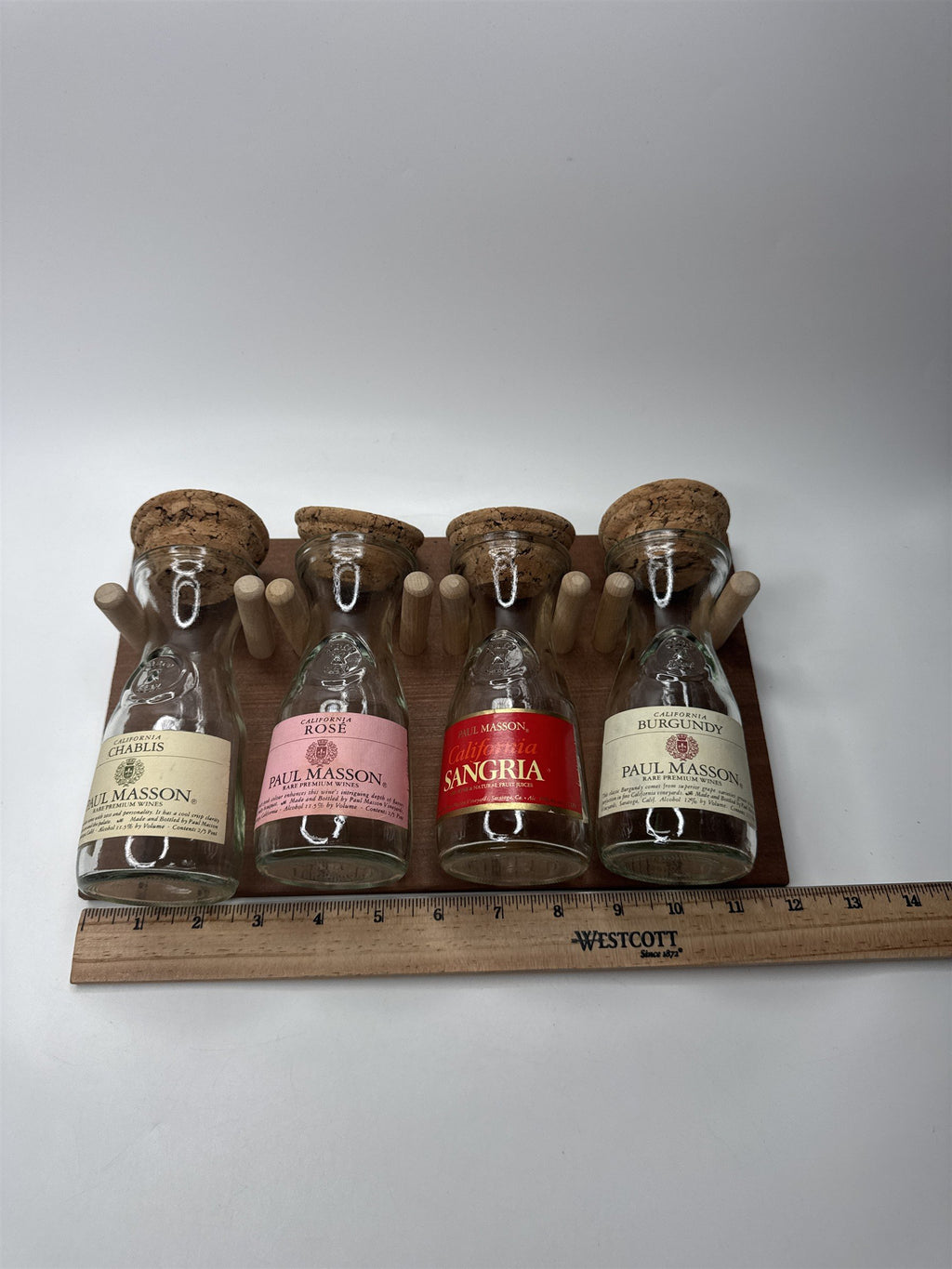 Paul Masson Wine Carafe Spice Rack Gift Set in Box VTG 70s Wine Country 4 Bottle