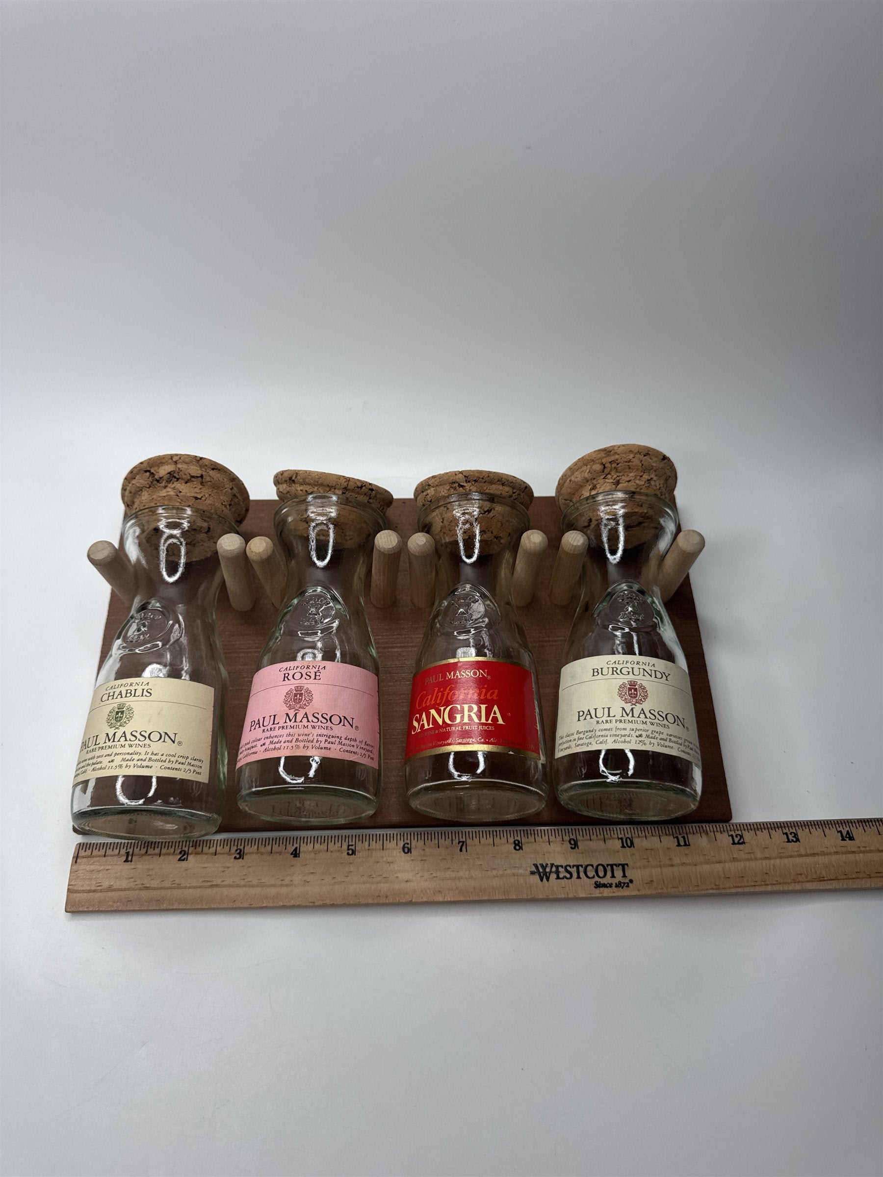 Paul Masson Wine Carafe Spice Rack Gift Set in Box VTG 70s Wine Country 4 Bottle