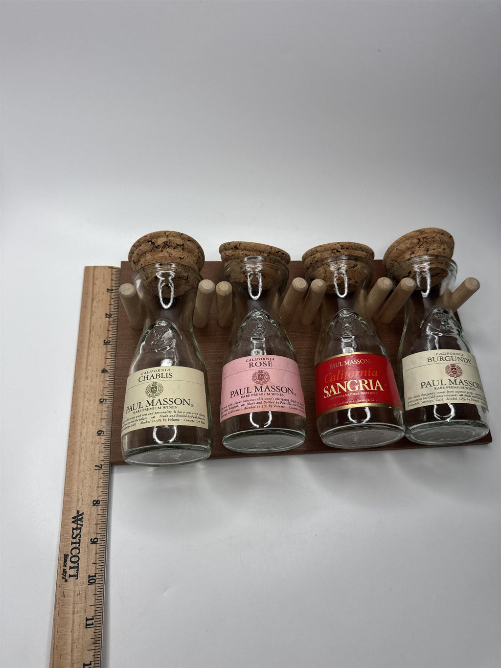 Paul Masson Wine Carafe Spice Rack Gift Set in Box VTG 70s Wine Country 4 Bottle