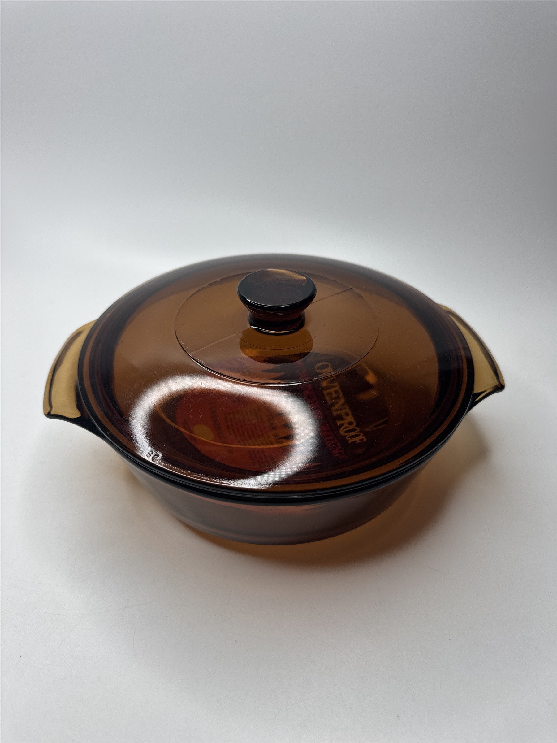 Vintage Anchor Hocking Amber Brown 1.5 Qt Round Casserole 437 /w Lid Oven Safe