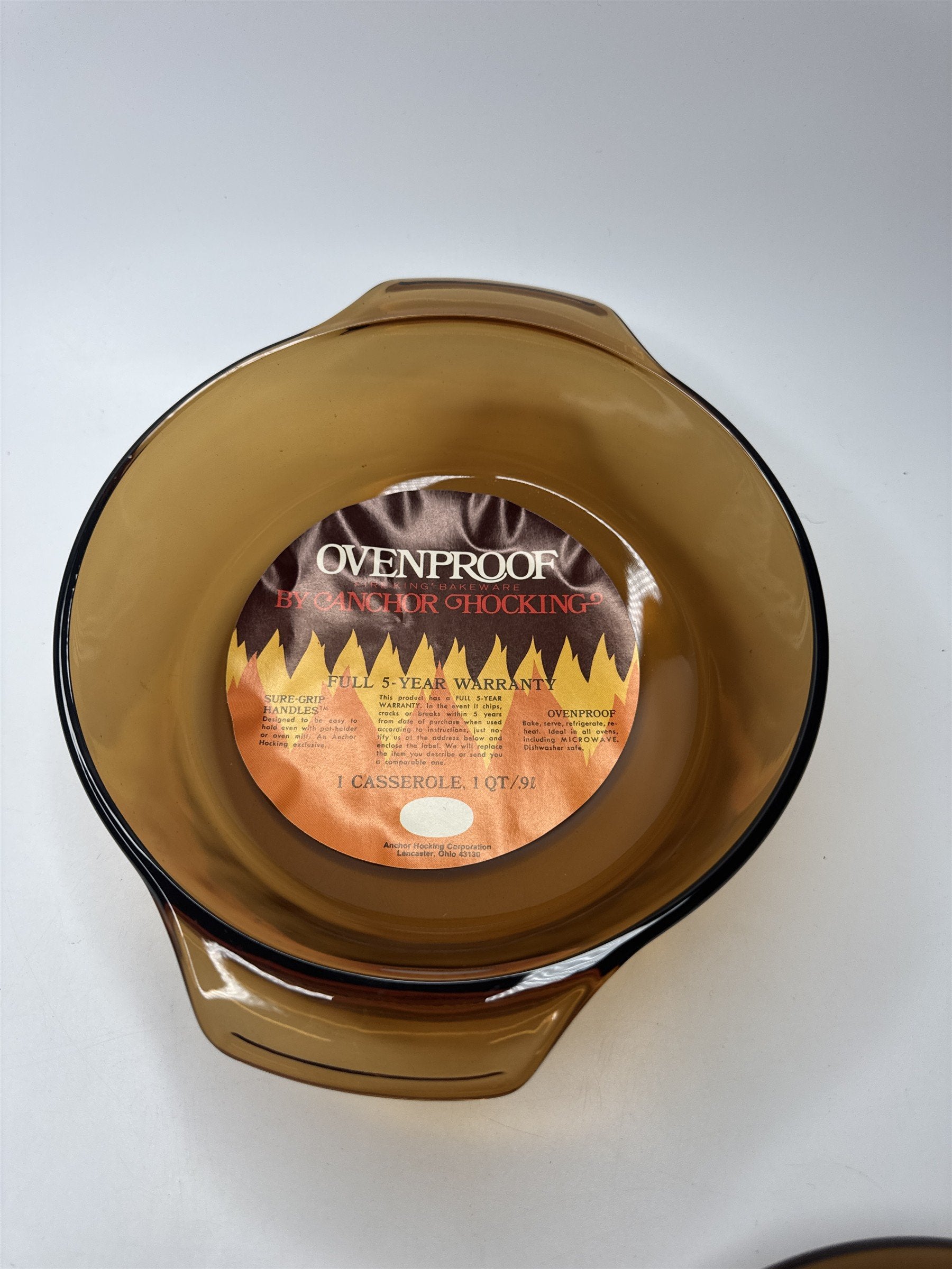 Vintage Anchor Hocking Amber Brown 1.5 Qt Round Casserole 437 /w Lid Oven Safe