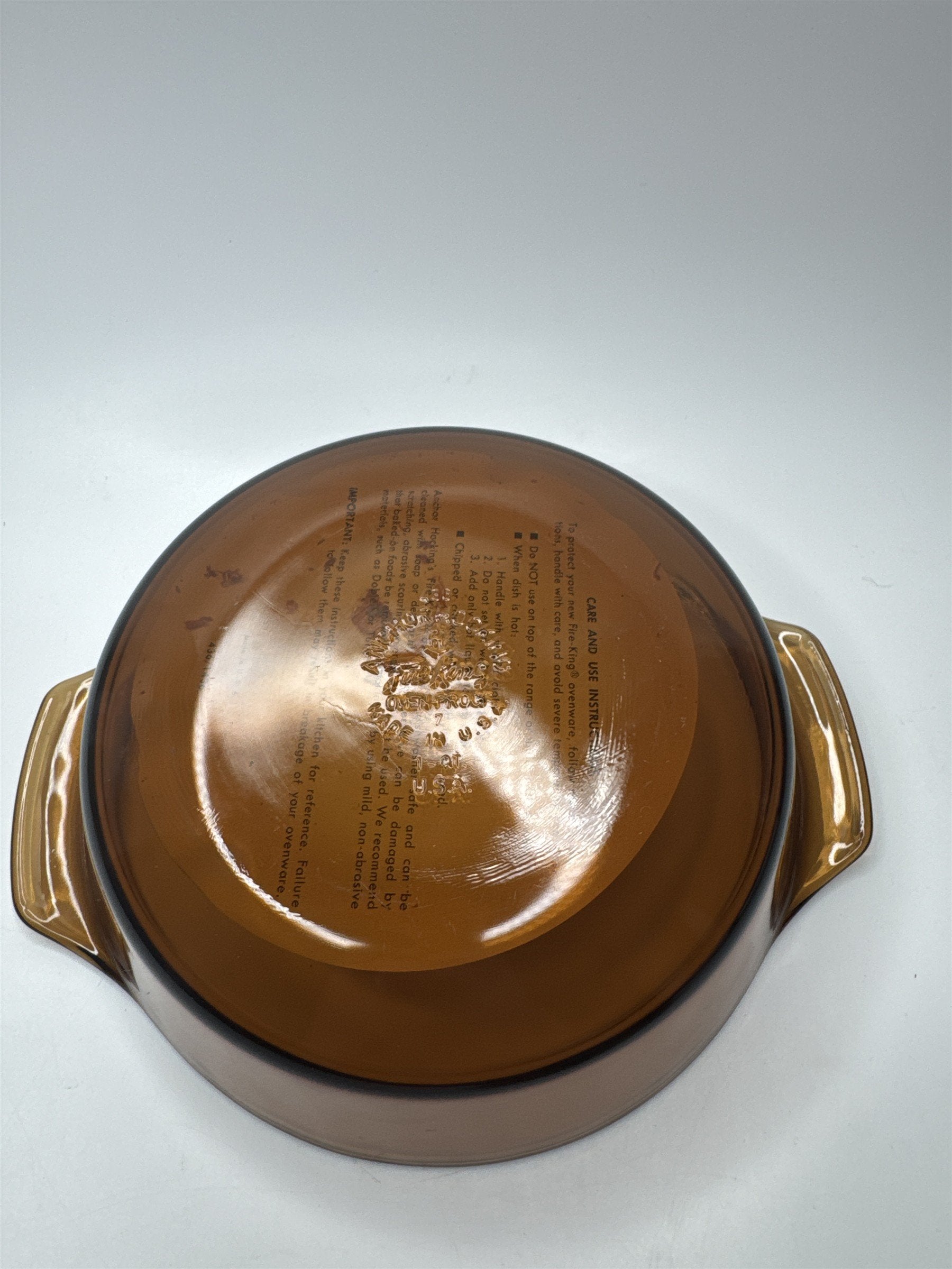 Vintage Anchor Hocking Amber Brown 1.5 Qt Round Casserole 437 /w Lid Oven Safe