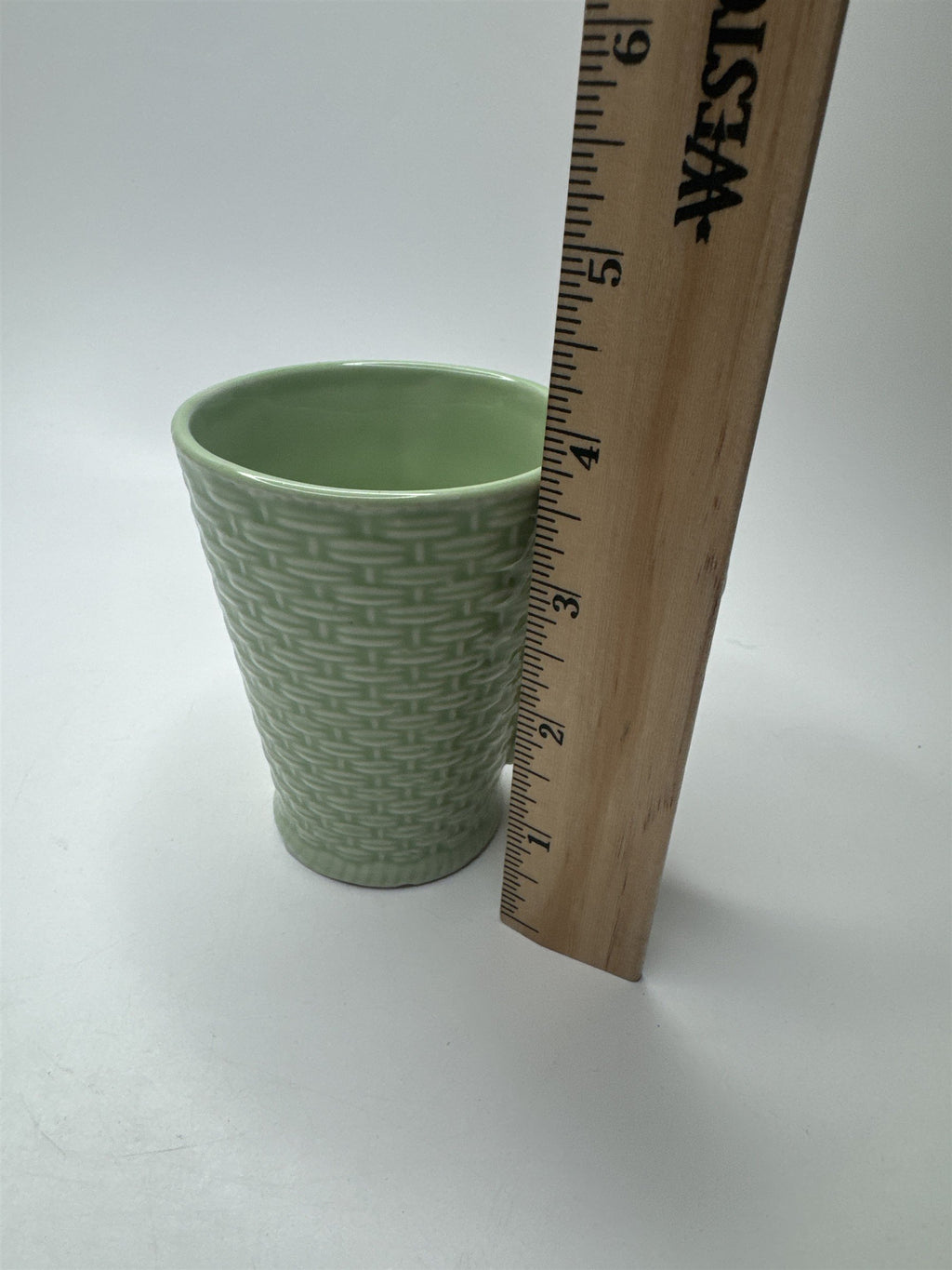 Rare Vintage Green Basket Weave 4" Easter Coffee Mug Made in Japan EUC