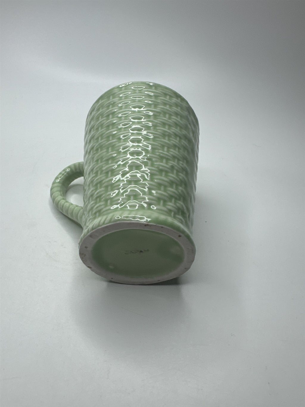 Rare Vintage Green Basket Weave 4" Easter Coffee Mug Made in Japan EUC