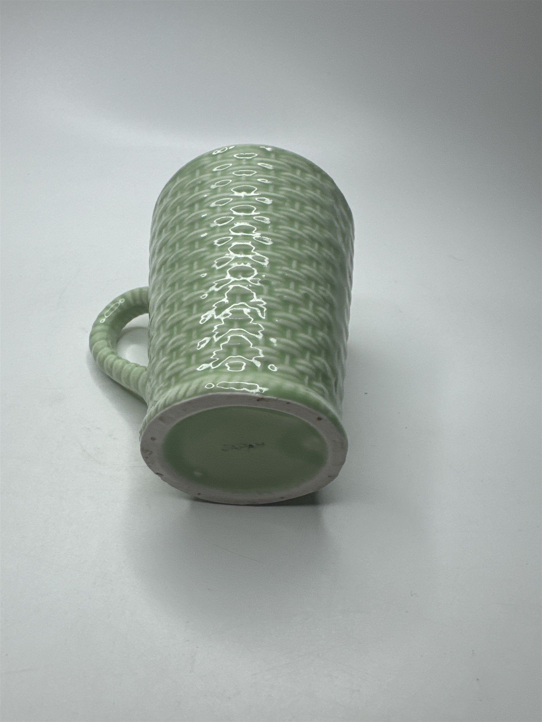 Rare Vintage Green Basket Weave 4" Easter Coffee Mug Made in Japan EUC