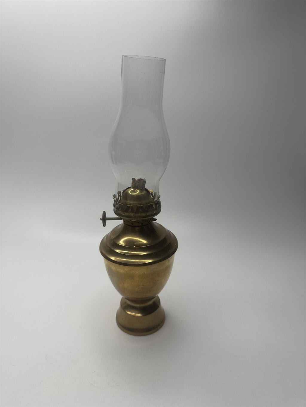 Vintage Heavy Brass Oil Lamp /w Wick and Glass Flame Cover Made in India