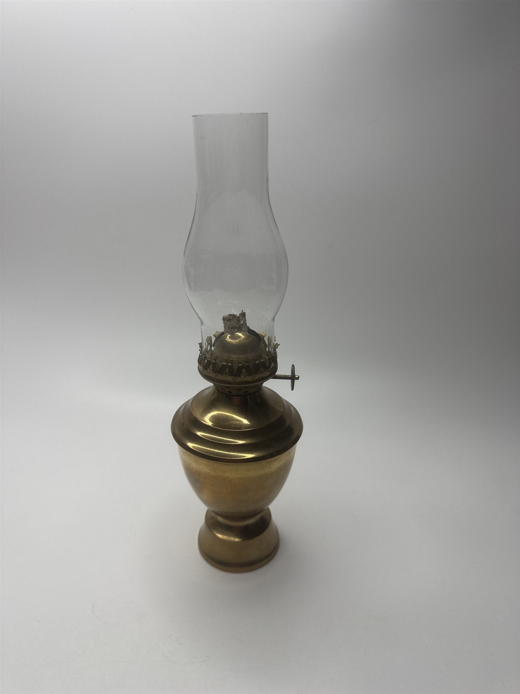 Vintage Heavy Brass Oil Lamp /w Wick and Glass Flame Cover Made in India