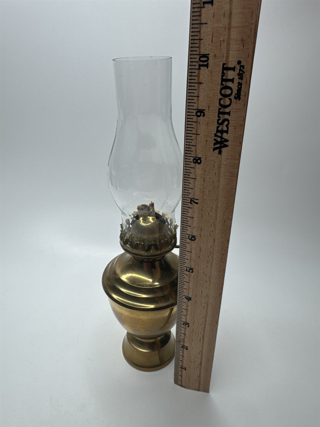 Vintage Heavy Brass Oil Lamp /w Wick and Glass Flame Cover Made in India