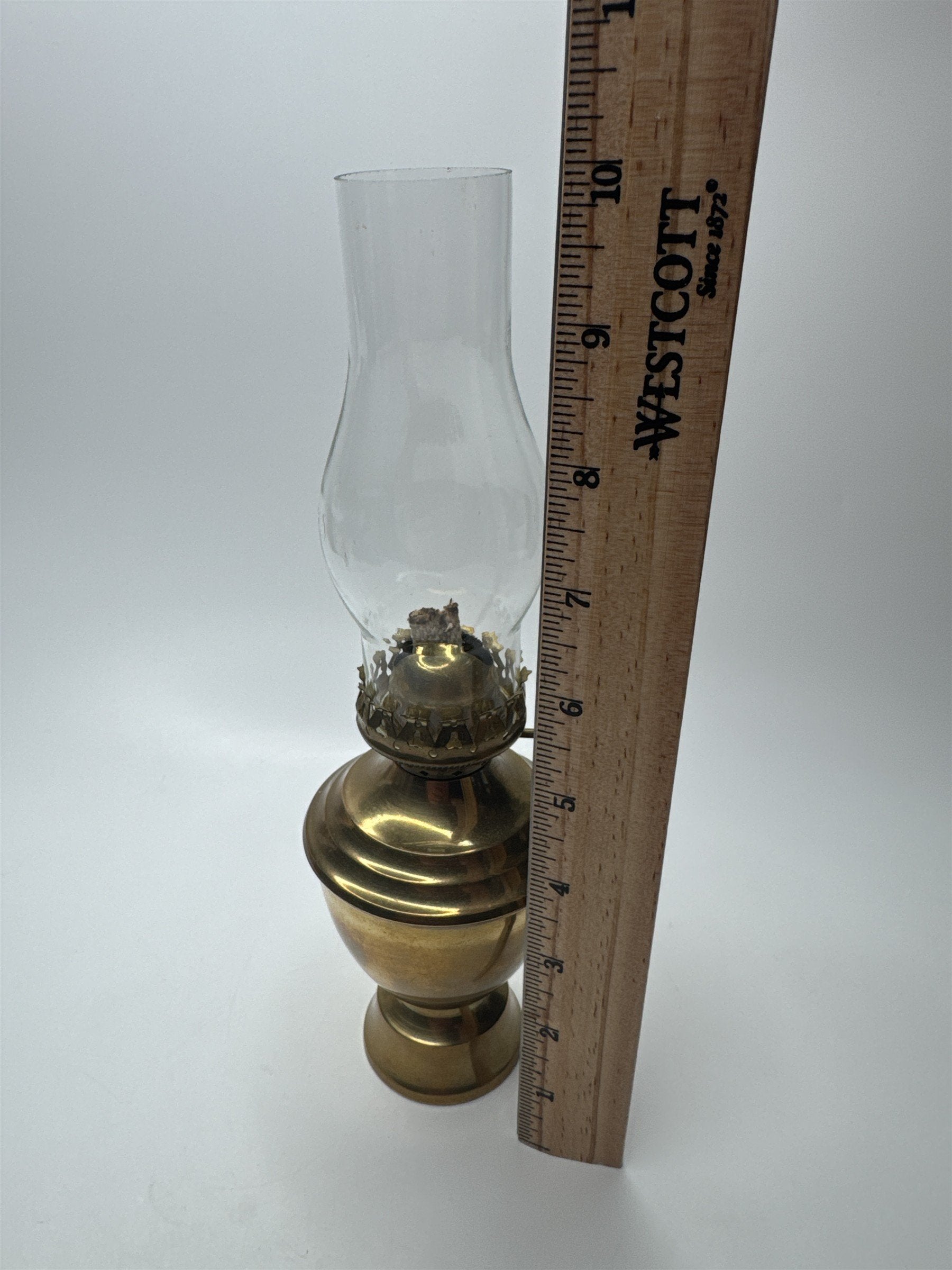 Vintage Heavy Brass Oil Lamp /w Wick and Glass Flame Cover Made in India