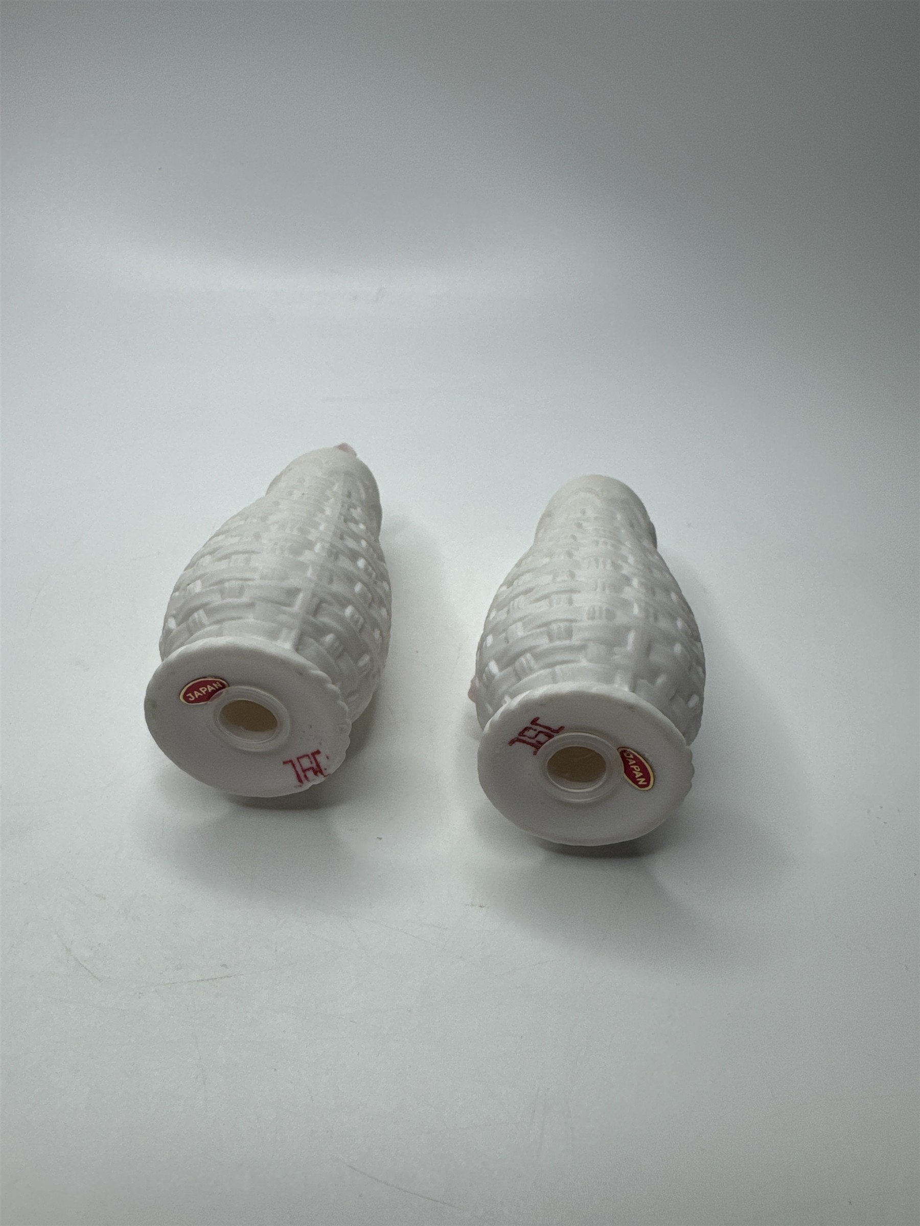 Vintage JSC Japan Salt and Pepper Shakers Floral Basket Pink Roses