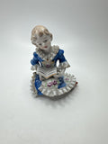 Vintage Porcelain Colonial Girl Figurine Hand Painted Blue Dress Swords Royal