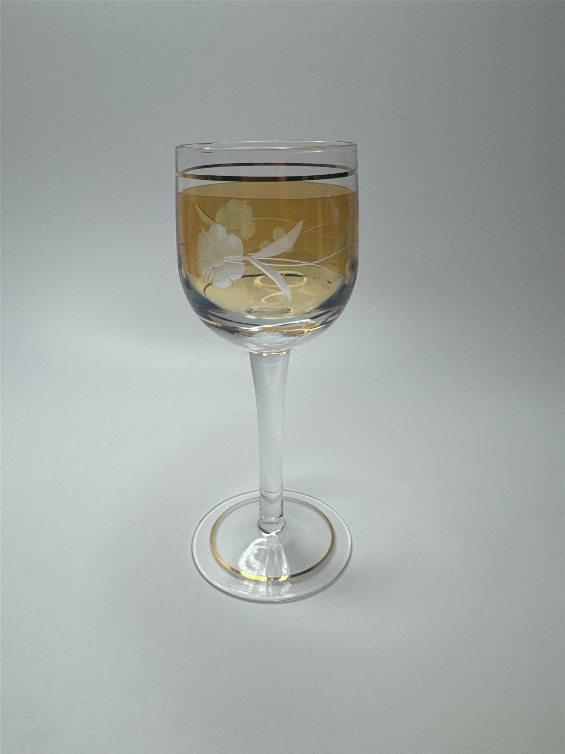 VINTAGE Elegant Orange Cordial Glass Gold Trim Liqueur Stemware Barware