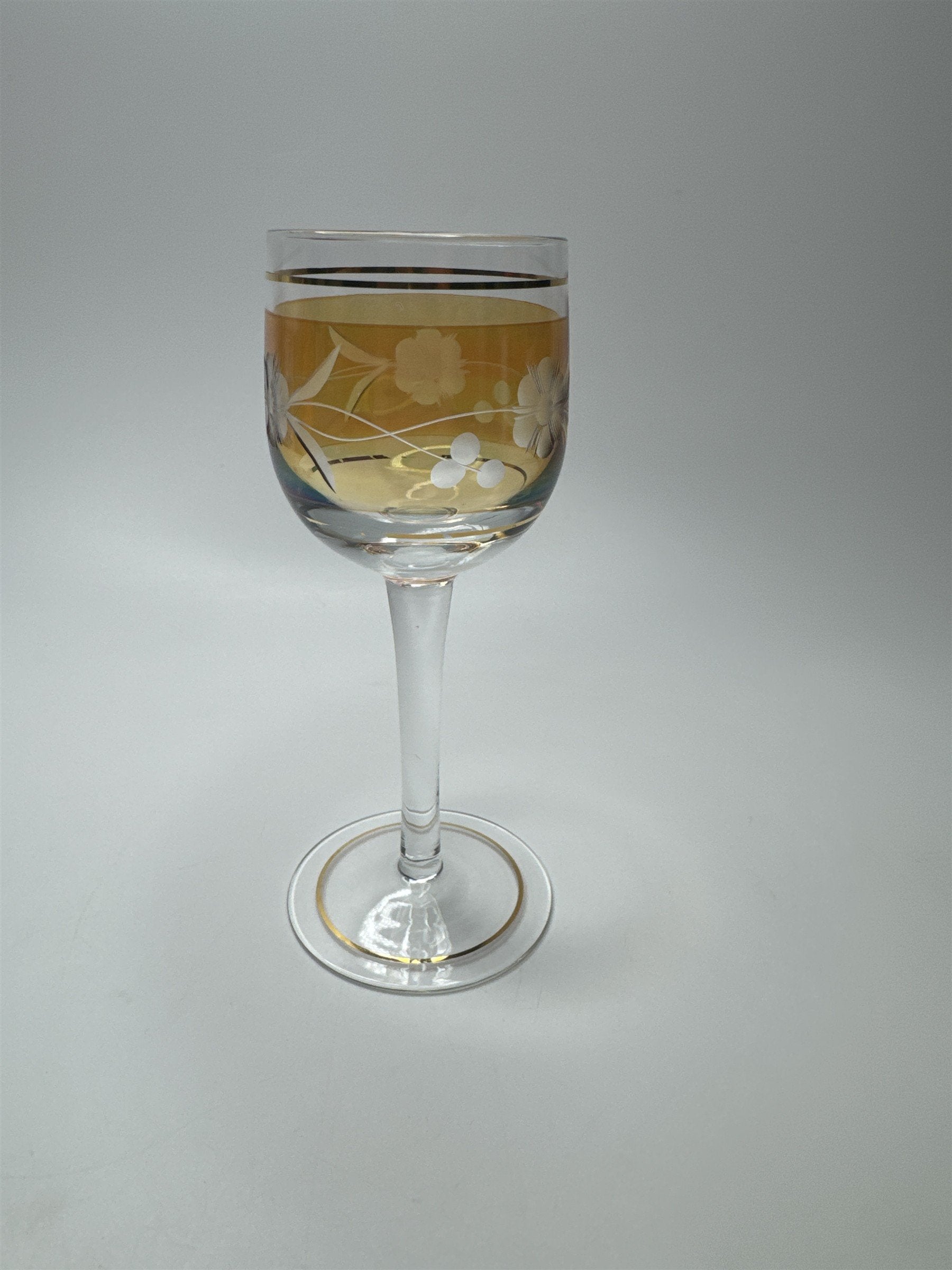 VINTAGE Elegant Orange Cordial Glass Gold Trim Liqueur Stemware Barware